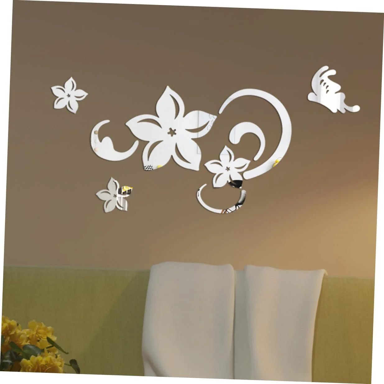 Дзеркальна наклейка на стіну Anneome Flowers Акрилова самоклеюча Срібляста, фото №3
