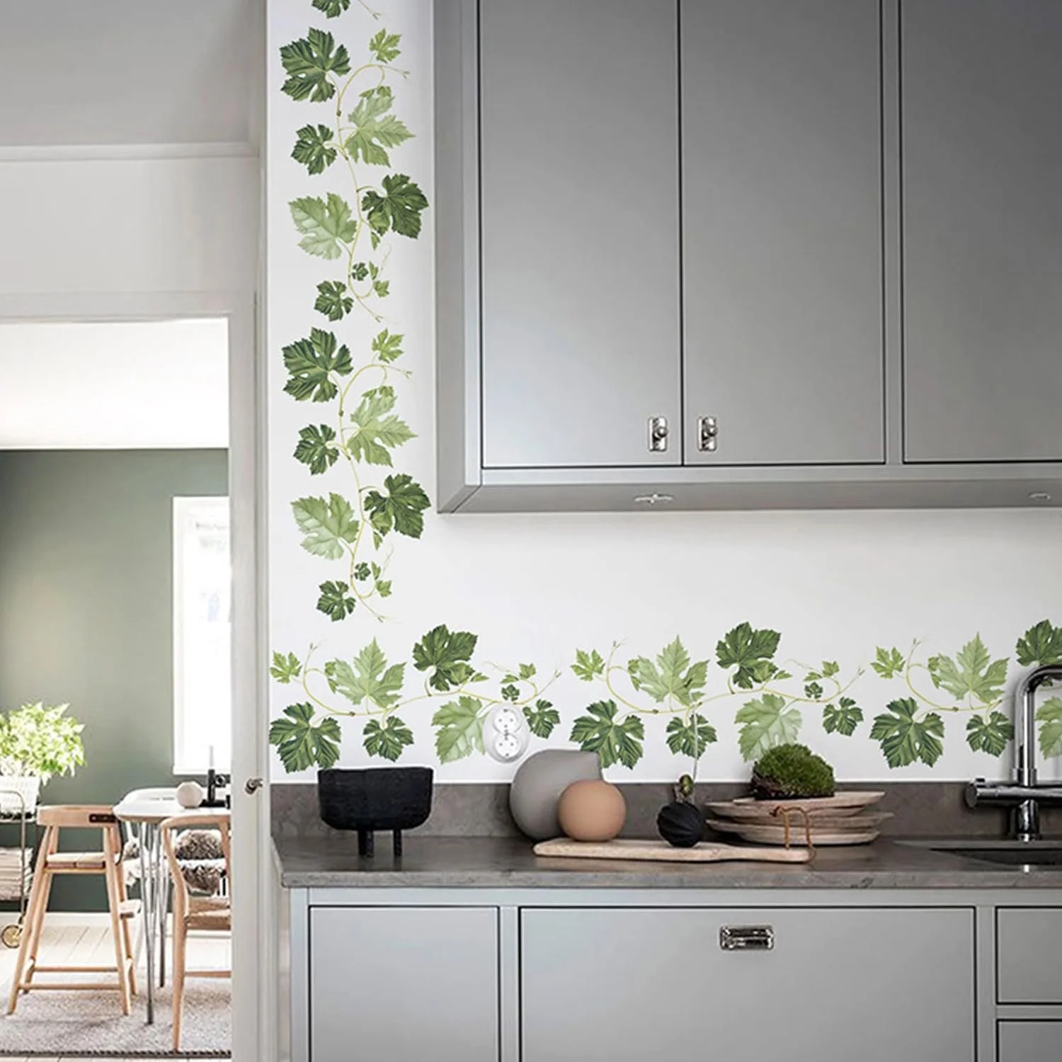 Наклейки на стіну Зелене листя та рослина 3 шт. PVC Зелений, фото №5