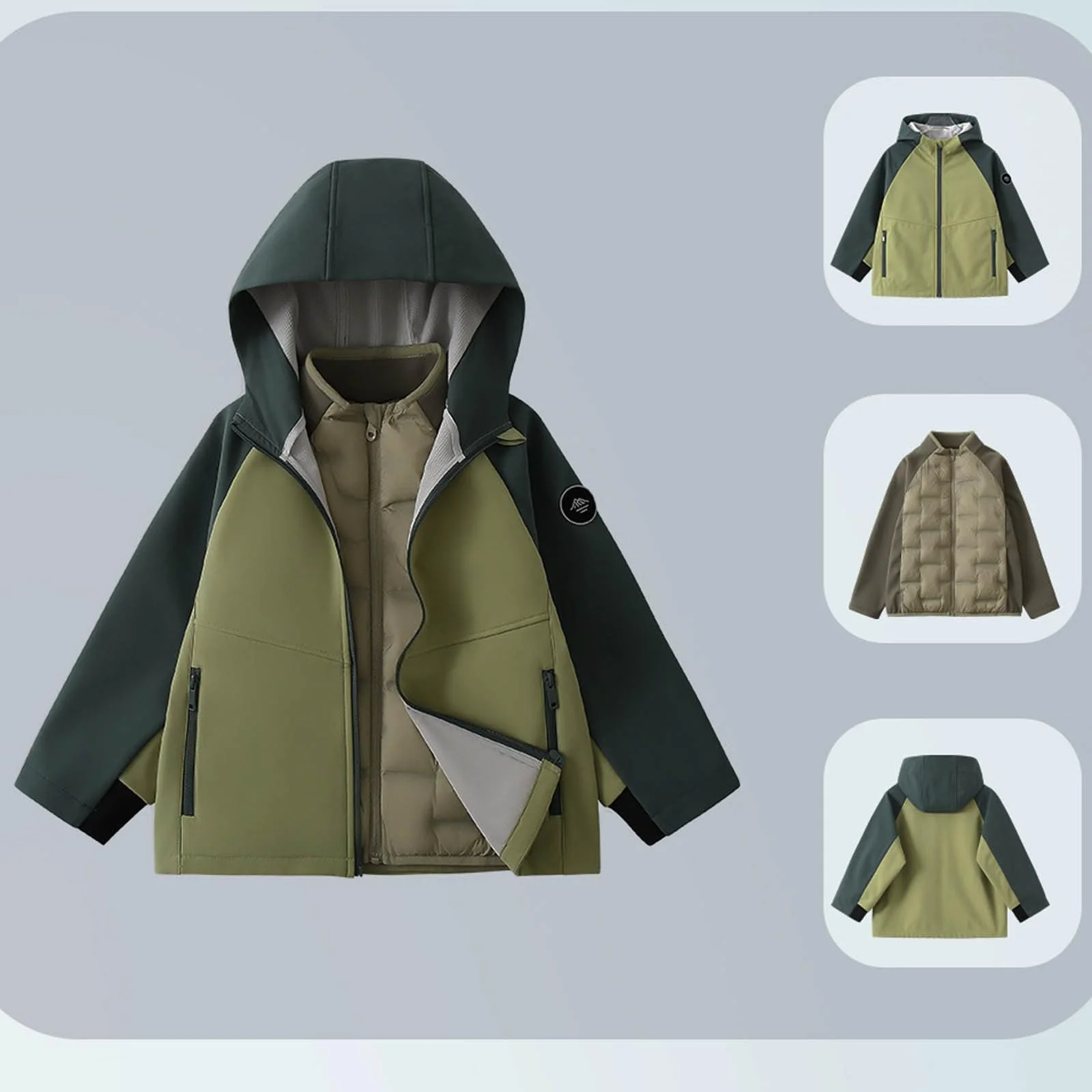 Куртка Спортивна AEGJEGVD Осінь для хлопчиків з капюшоном, на флісовій підкладці, утеплена, тепла вітрозахисна водонепроникна, фото №2 Куртка Спортивна AEGJEGVD Осінь для хлопчиків з капюшоном, на флісовій підкладці, утеплена, тепла вітрозахисна водонепроникна, фото №2