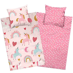 Детское фланелевое постельное белье Aminata kids 135 x 200 см, детский узор Единорог, розовое - Фото 1