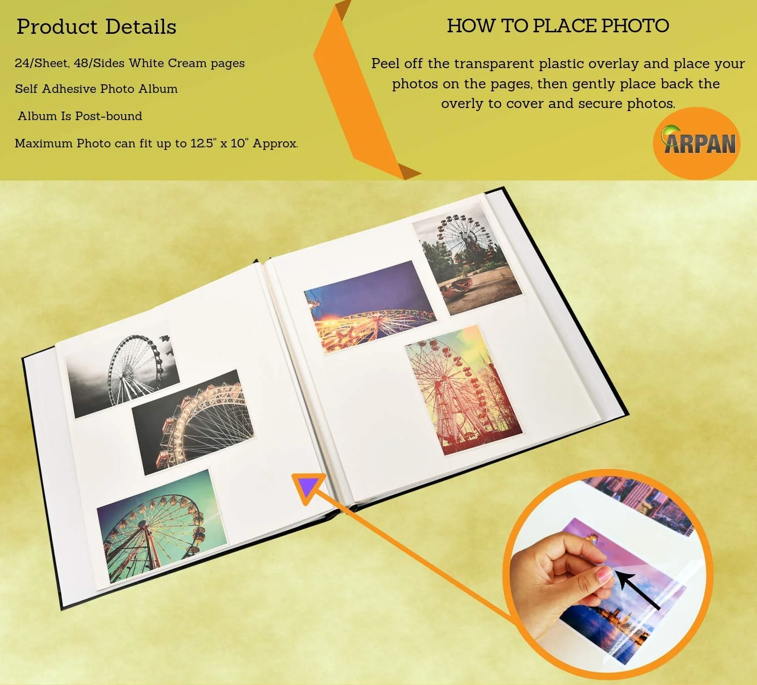 Фотоальбом Arpan Extra-Large 32x26 см самоклеящийся 24 листа/48 страниц обложка из искусственной кожи на болтах - Черный, фото №3 Фотоальбом Arpan Extra-Large 32x26 см самоклеящийся 24 листа/48 страниц обложка из искусственной кожи на болтах - Черный, фото №3