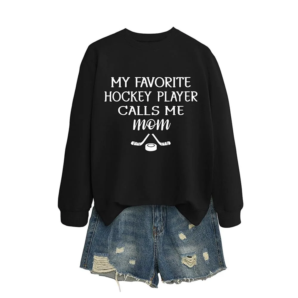 Свитшот MLZHAN Hockey Sport Damen My Favorite Hockey Player Calls Me Mom Shirt Muttertag Casual Mama, фото №2