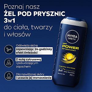 Стимулирующий гель для душа NIVEA MEN Power 24 H Fresh Effect 3-in-1 500 мл synthetic.ua - Фото 1