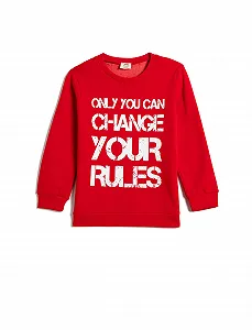 Толстовка Koton з принтом для хлопчиків, з начосом, довгий рукав, круглий виріз горловини, бавовняна - Фото 1