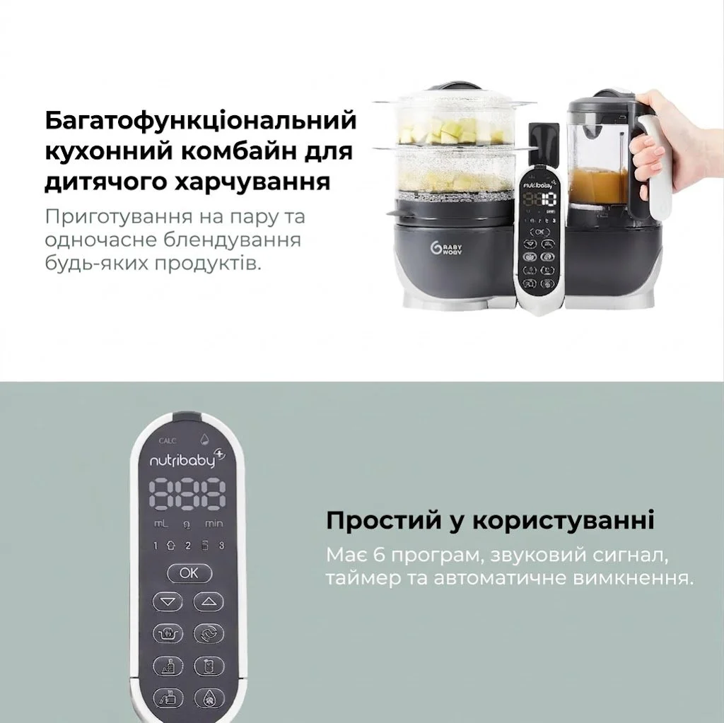 Блендер-пароварка 6-в-1 Babymoov Nutribaby Plus / 2.2 л / Серый, фото №5