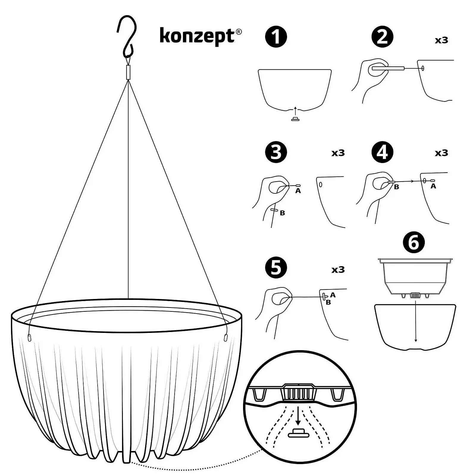 Підвісний кошик KONZEPT 30 см пластик Антрацит, фото №7