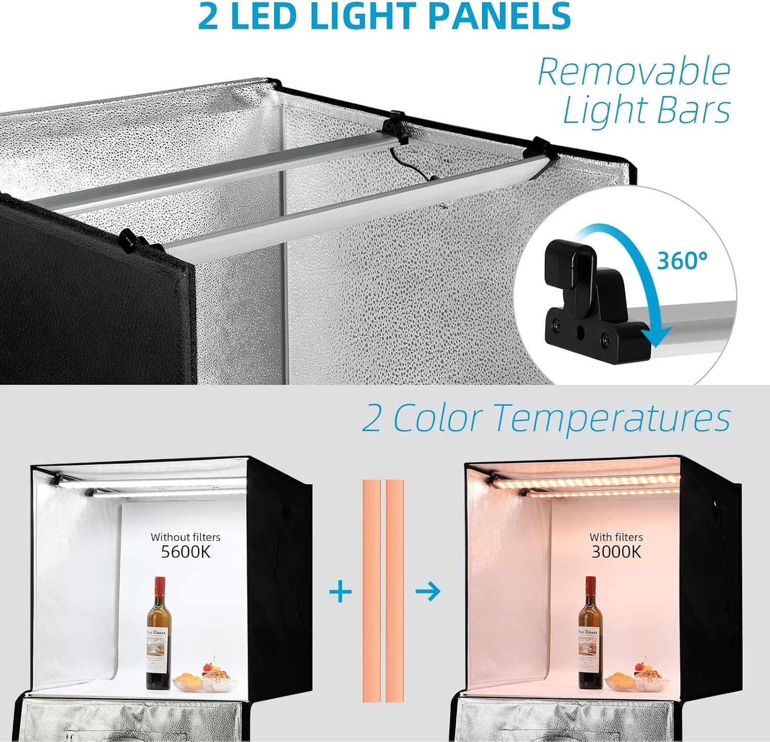 Фотобокс Amzdeal 60х60см з кольоровими фонами 3 шт Чорний, фото №4 Фотобокс Amzdeal 60х60см з кольоровими фонами 3 шт Чорний, фото №4