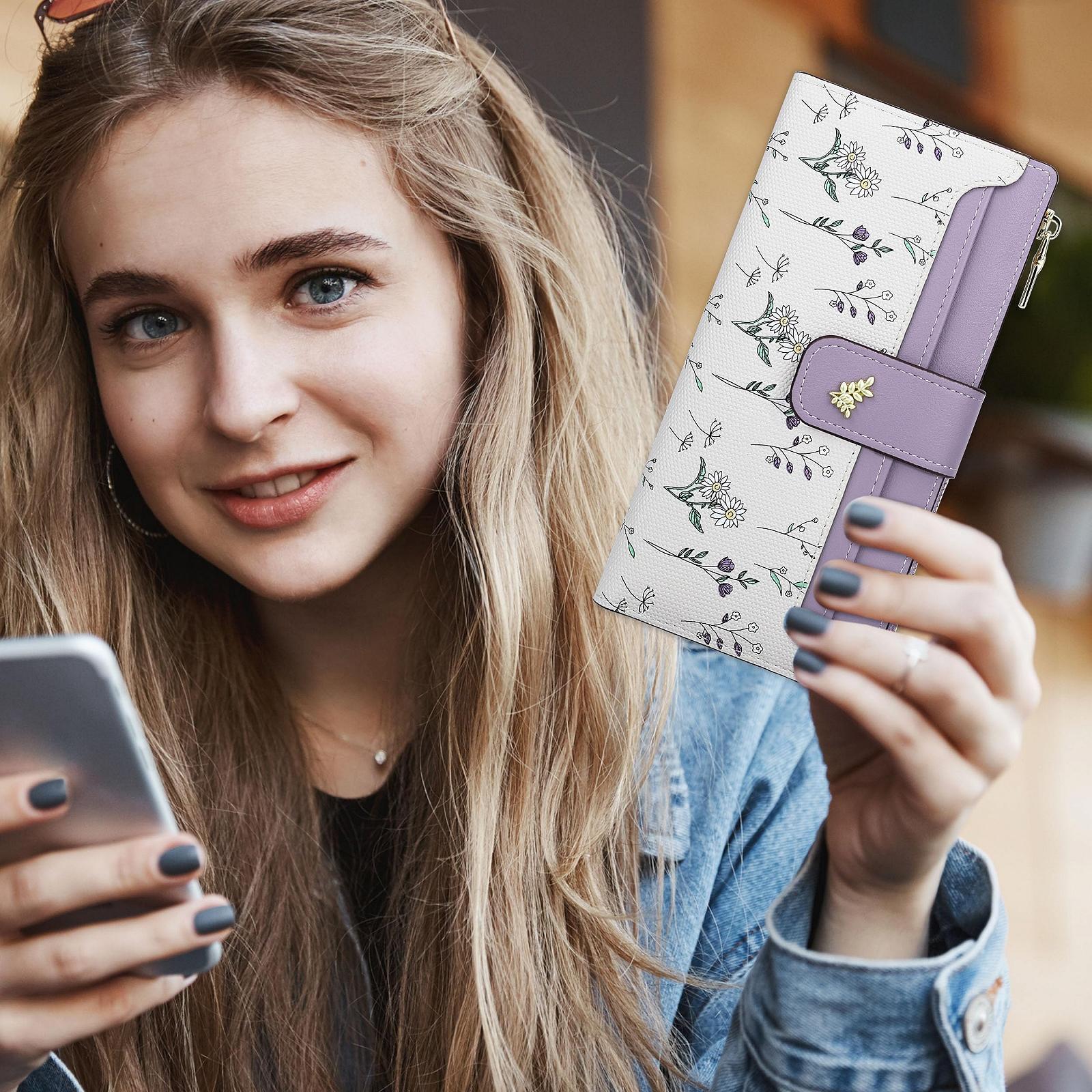 Кошелек Farcauo Женский Средний Большой Кошелек с Цветочным Дизайном #W Фиолетовый Классический, фото №5