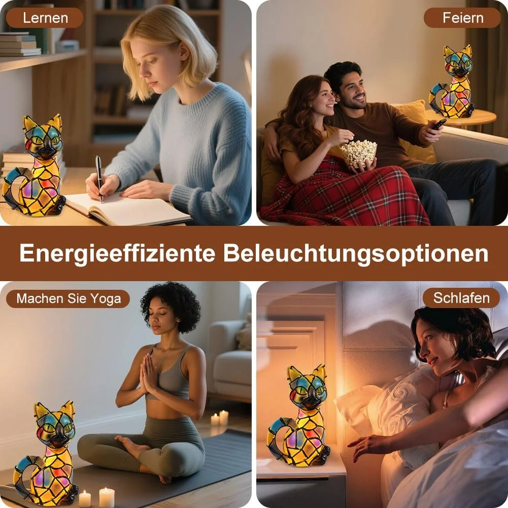 Настільна лампа Aohcae Mosaic Cat LED Tiffany полірезин USB 3D дизайн [Energy Class A], фото №3