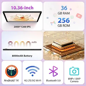 Планшет 10.4" Full HD PIXPEAK U921 12+24/256 ГБ 4G 2-SIM 8 ядер Android 14 8000 mAh Серый synthetic.ua - Фото 1