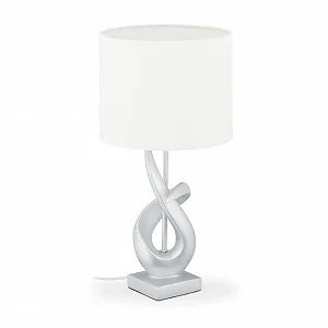 Настільна лампа Relaxdays сучасна з тканинним абажуром срібляста біла E27 50x25 см - Фото 1