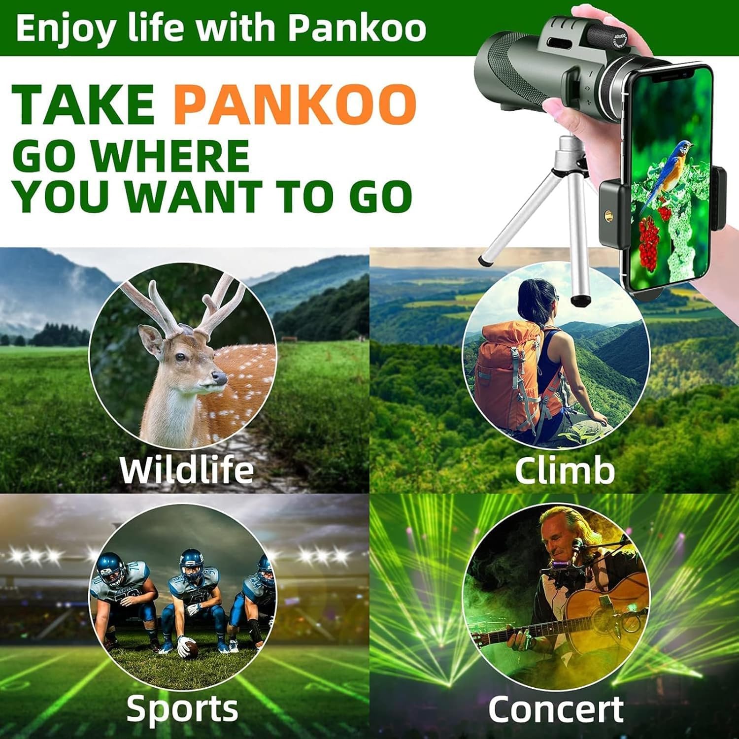 Монокуляр HD 80 x 100 Висока потужність з адаптером для смартфонів та штативом, фото №4