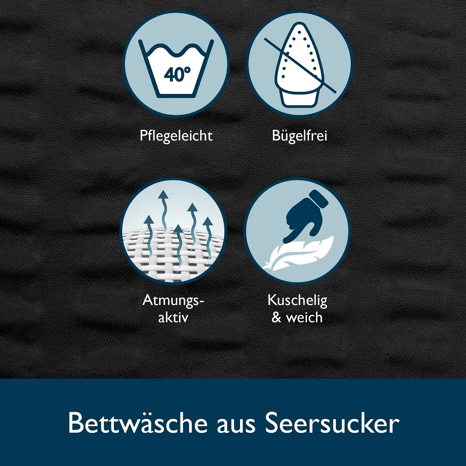 Комплект постільної білизни Beautissu Meline Seersucker 2 предмети 135 x 200 см мікрофібра чорний, фото №3