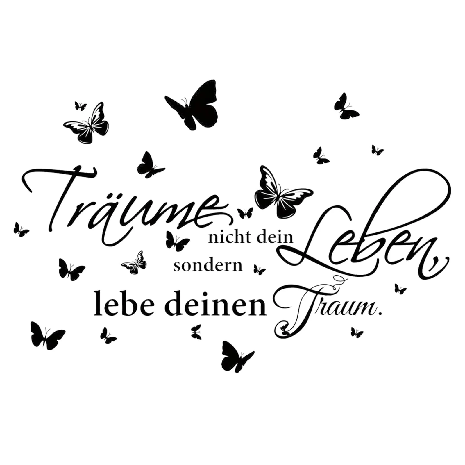 Наклейка на стіну Träume nicht dein Leben, sondern lebe deinen Traum з метеликами чорна, фото №1