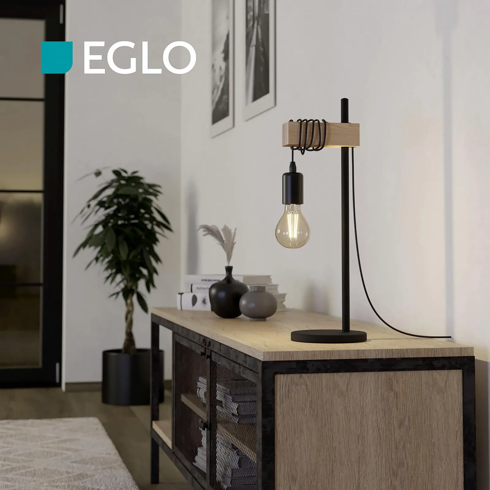 Настільна лампа EGLO Townshend на 1 лампу Індустріальний дизайн Чорна, Коричнева, фото №3