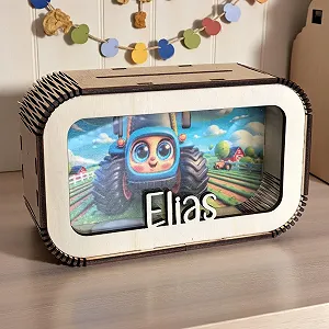 Скарбничка Traktor дерев'яна персоналізована з ім'ям трактор дизайн synthetic.ua - Фото 1