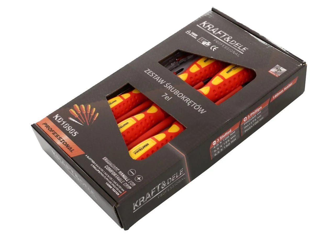 Набір викруток KRAFT&DELE KD10335 7 шт. Плоскі, хрестові та тестер напруги Магнітні, фото №4