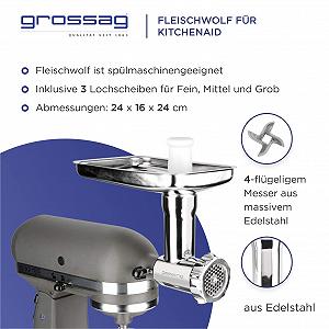 Насадка-м’ясорубка Grossag 1354 для Kitchen Aid Stainless Steel synthetic.ua - Фото 1
