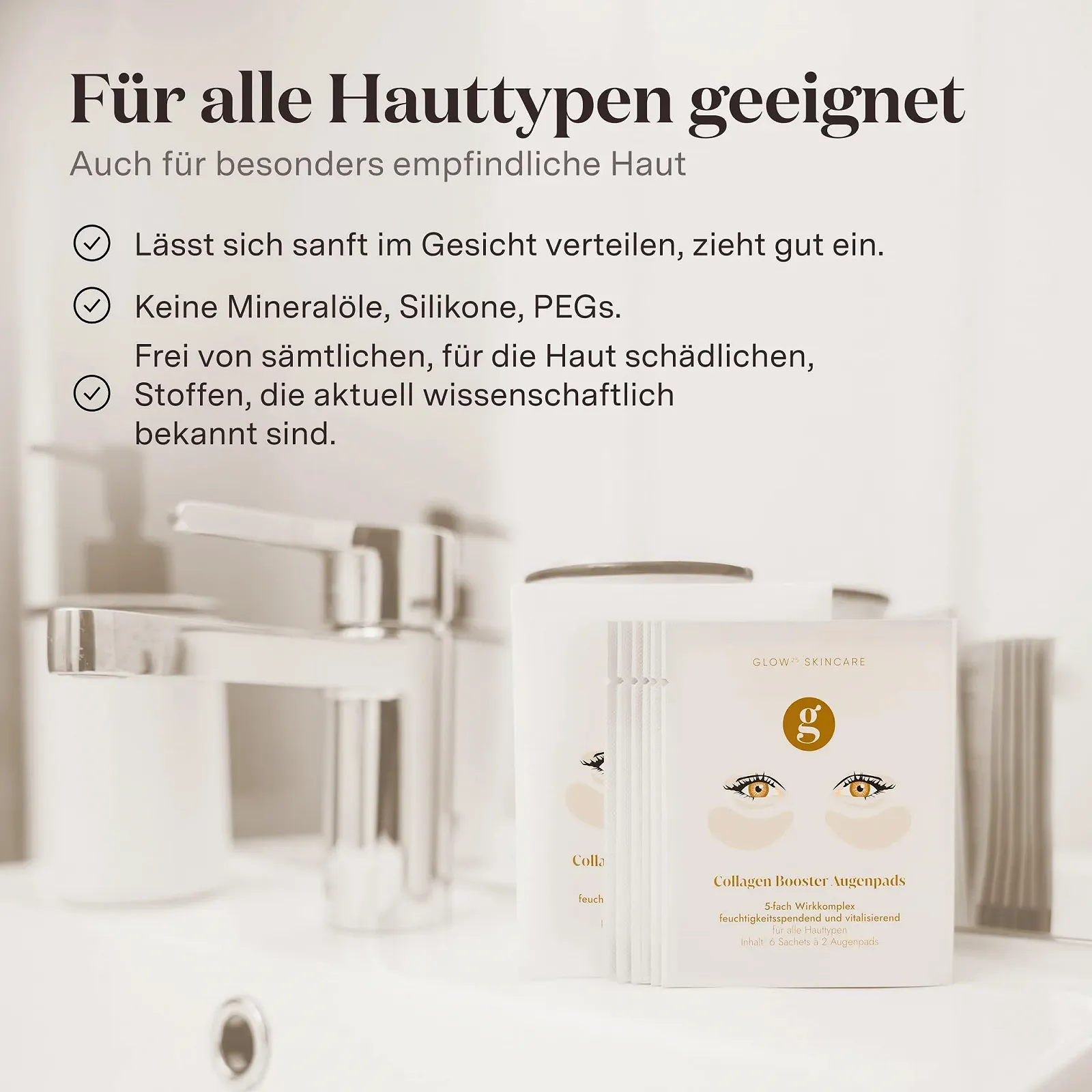 Патчи для глаз Glow25 Collagen [6 саше] с 18 активными ингредиентами - Патчи для глаз с гиалуроновой кислотой, фото №2