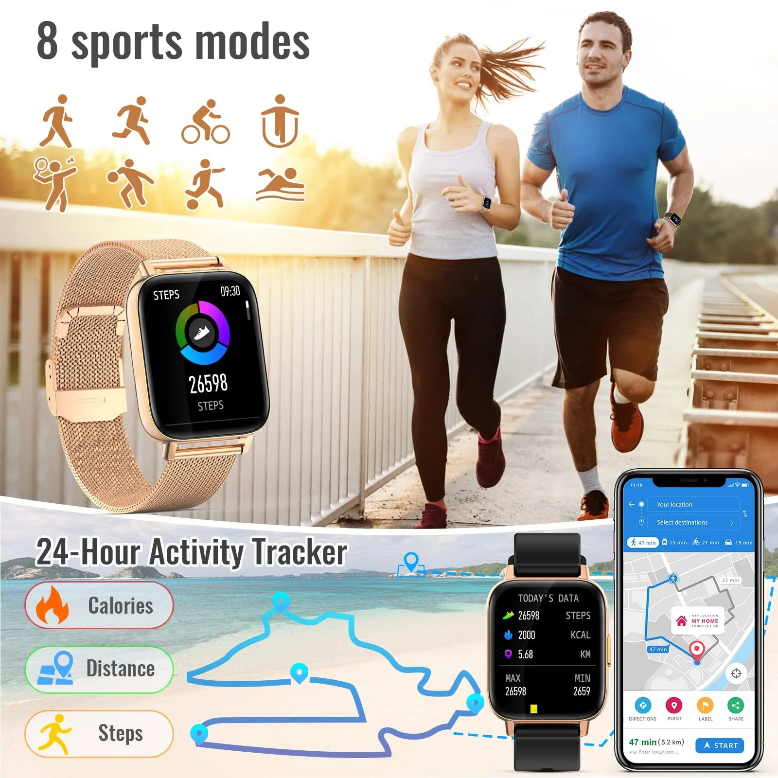 Смартчасы Nemheng Женский 1.69 Дюймы Bluetooth Звонки IP67 Водонепроницаемый, фото №5