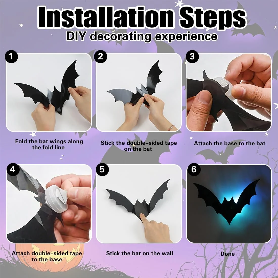 Наклейки на стіну Meleager Halloween Bat 3D світлодіодні Кажани 24 шт., фото №4 Наклейки на стіну Meleager Halloween Bat 3D світлодіодні Кажани 24 шт., фото №4