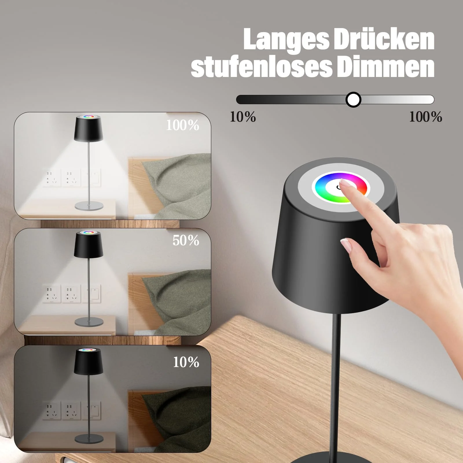 Настільна лампа Epicflare LED Бездротова Сенсорна Димування IP44 Метал 8 кольорів RGB, фото №2