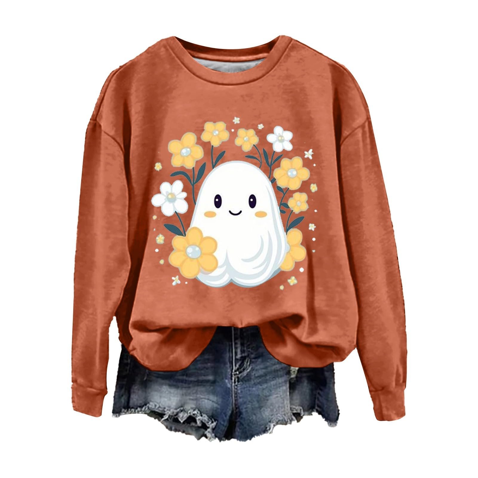 Костюм на Хэллоуин Женский Свитшот Милый призрак Длинный рукав Пуловер Футболка Тыква Ужасы Хэллоуин Наряды, фото №3 Костюм на Хэллоуин Женский Свитшот Милый призрак Длинный рукав Пуловер Футболка Тыква Ужасы Хэллоуин Наряды, фото №3