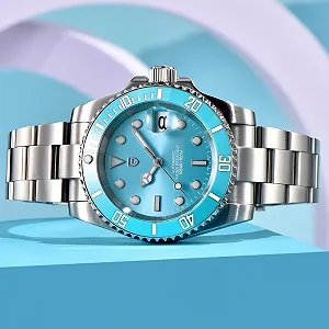 Механические Автоматические Часы Pagani Design PD1661 NH35, Сапфировое Стекло, Резиновый Ремешок, 40 мм, небесно-голубой, Классический synthetic.ua - Фото 1