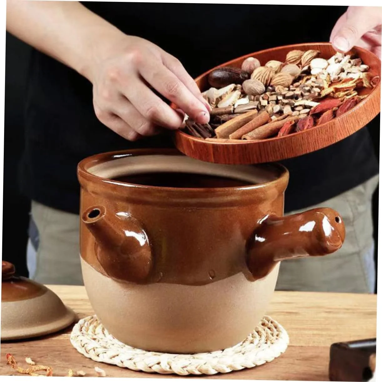 Кастрюля Toyvian с крышкой небольшая глиняная для супа и риса, фото №3