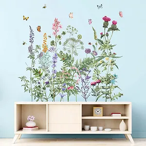 Наклейки на стіну Amimagen Акварельні квіти Бабки Метелики - Фото 1