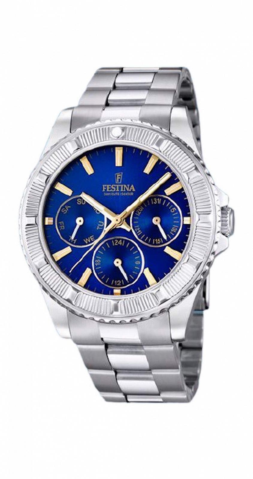 Жіночий годинник Festina Сріблястий корпус з нержавіючої сталі, сріблястий браслет з нержавіючої сталі, синій, фото №1