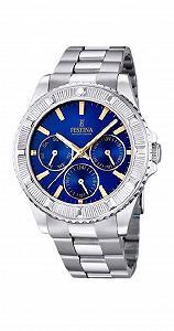 Женские часы Festina Серебристый корпус из нержавеющей стали, серебристый браслет из нержавеющей стали, синий - Фото 1