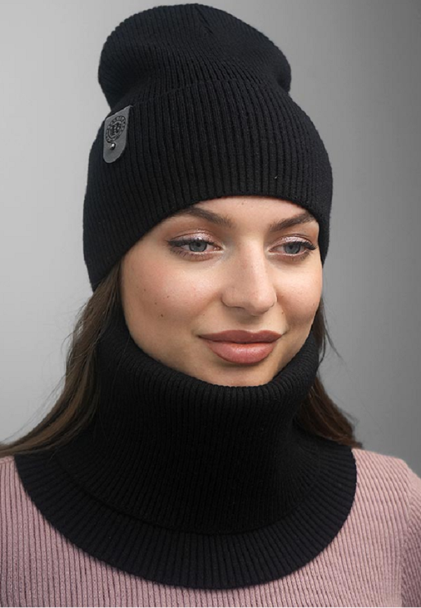 Комплект Braxton шапка вязаная мужская + снуд черный (Алисон 700W), фото №1