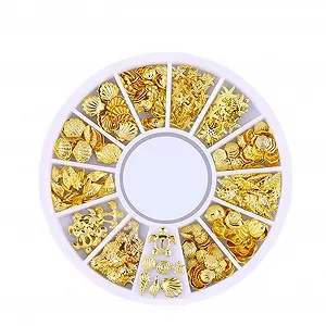 Набор украшений для ногтей Золото Металл, Самоцветы, Блестящие стразы, Подвески с полыми лунными звездами сердцами, Искусственный жемчуг и стразы для 3D дизайна 7# - Фото 1