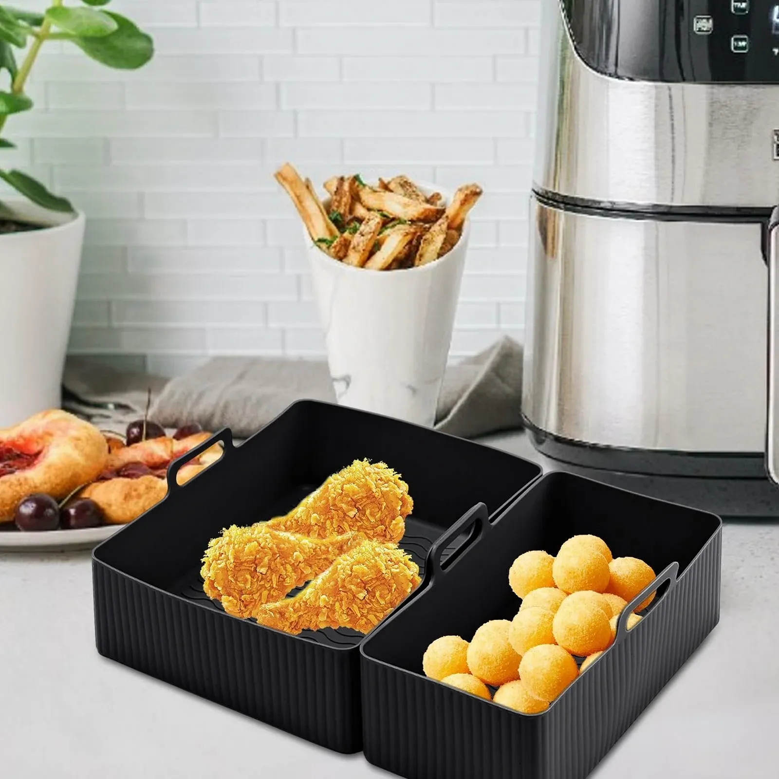 Силиконовая корзина для аэрофритюрницы 2 шт прямоугольная Multifunctional, фото №2