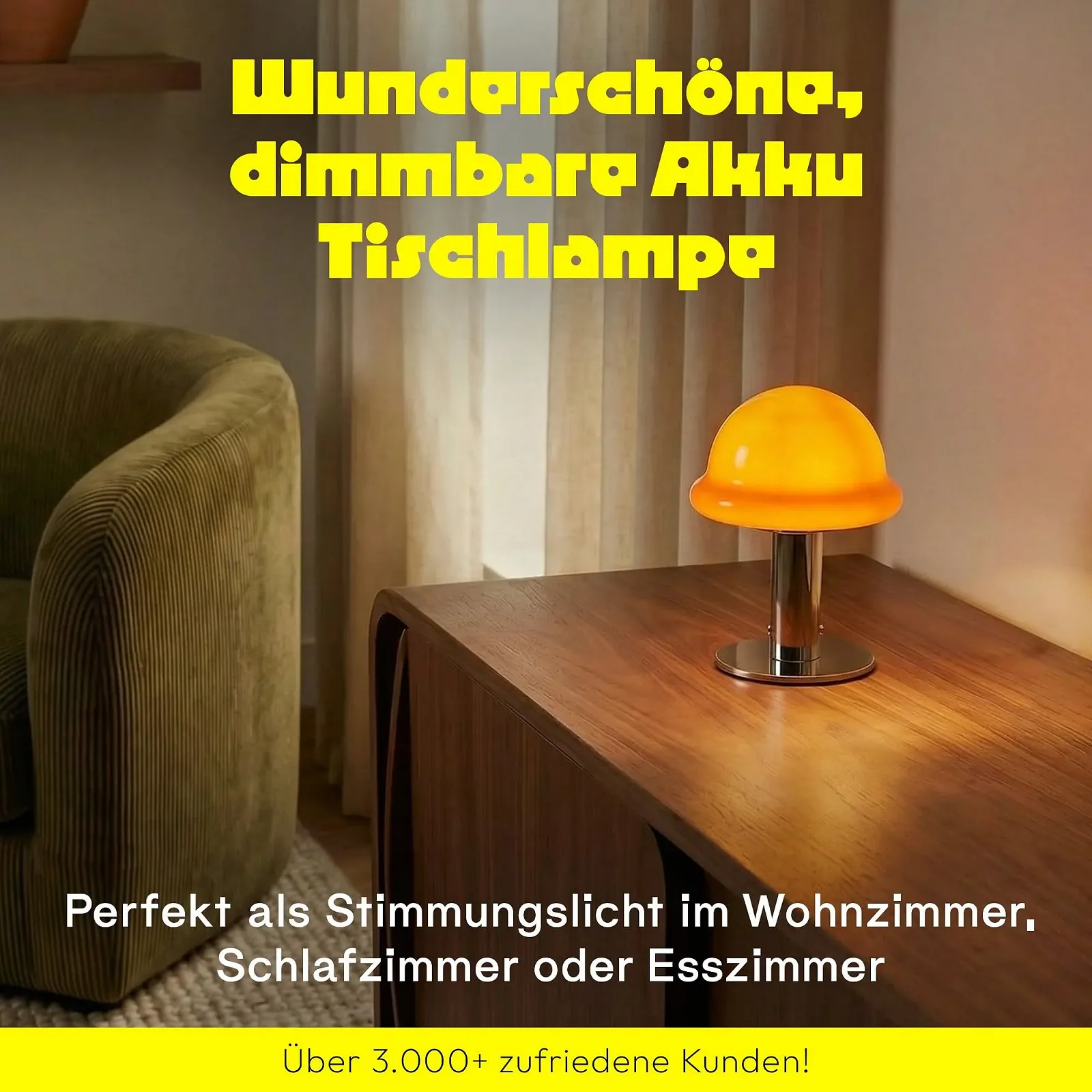 Настольная лампа Mushroom беспроводная LED с регулировкой яркости USB-C оранжевая, фото №2