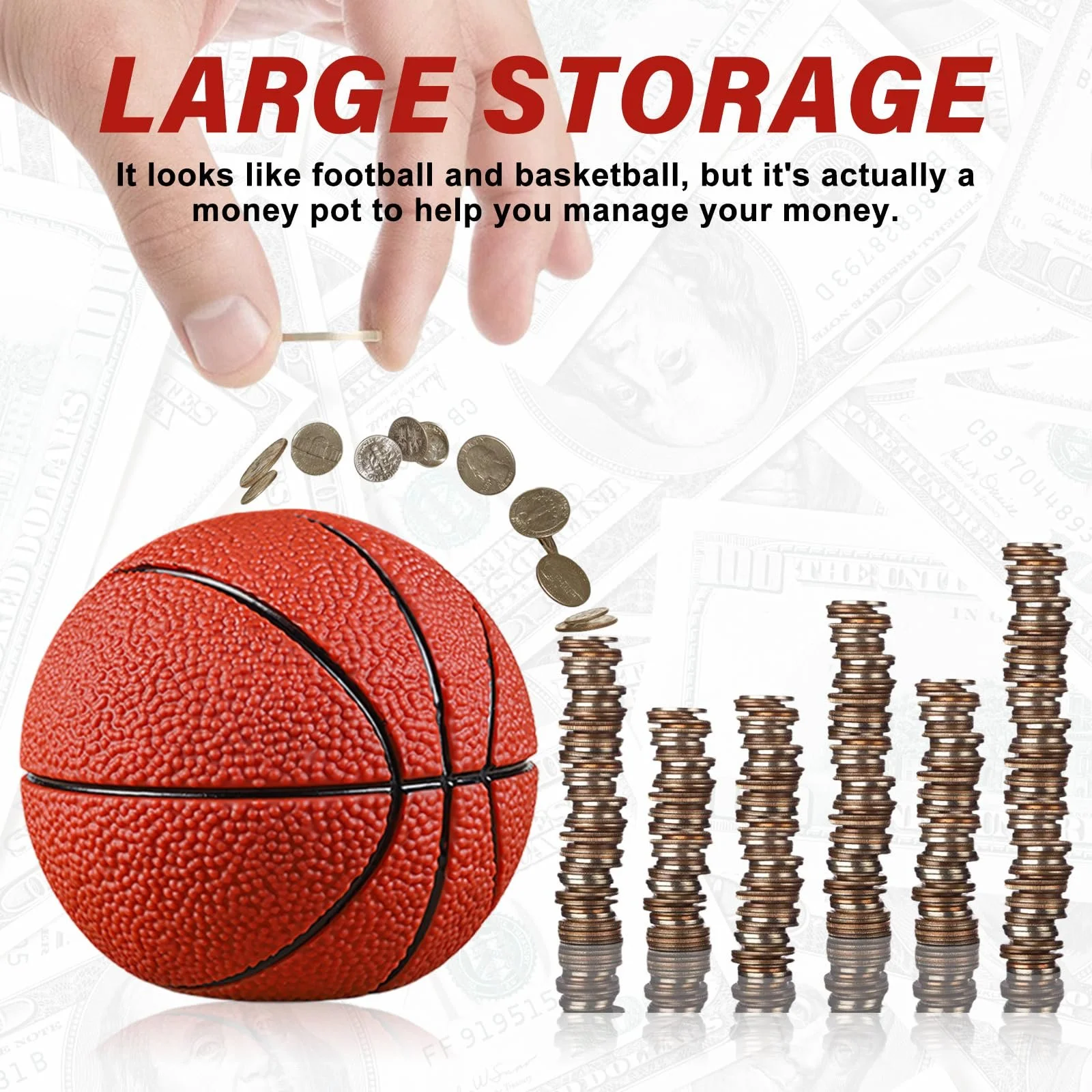 Скарбничка Баскетбольний м'яч 15 x 14 см Червона, фото №5