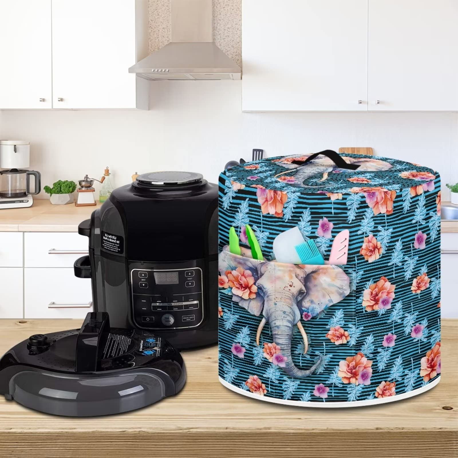 Чехол ZIATUBLES Blue Elephant Tropical Leaf Print для медленноварки, 6 кварц, фото №3