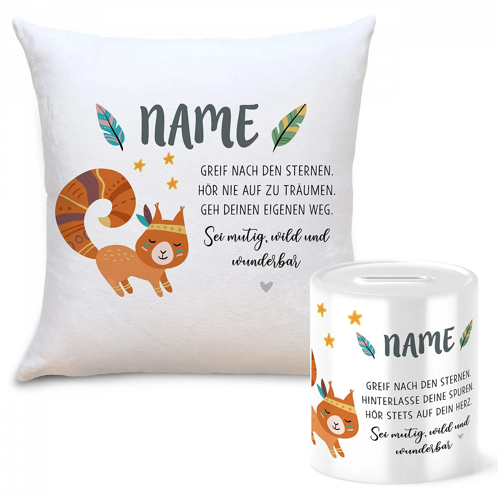 Подарунковий набір OWLBOOK Boho Squirrel Скарбничка та Подушка Персоналізований, фото №1