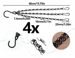 Ланцюг для підвісних кошиків Pack of 4 3-рядний металевий з гачками Чорний synthetic.ua - Фото 1