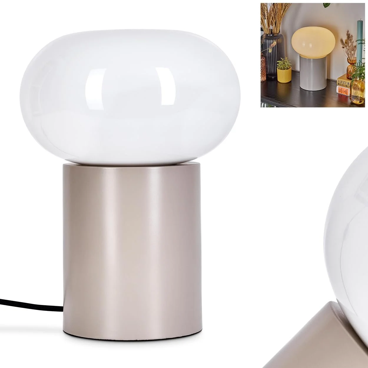 Настільна лампа Godrie Сучасна Приліжкова Метал/Скло Ретро/Вінтаж Ø 20 см H 27 см 1 x E27 Тауп Біла, фото №1