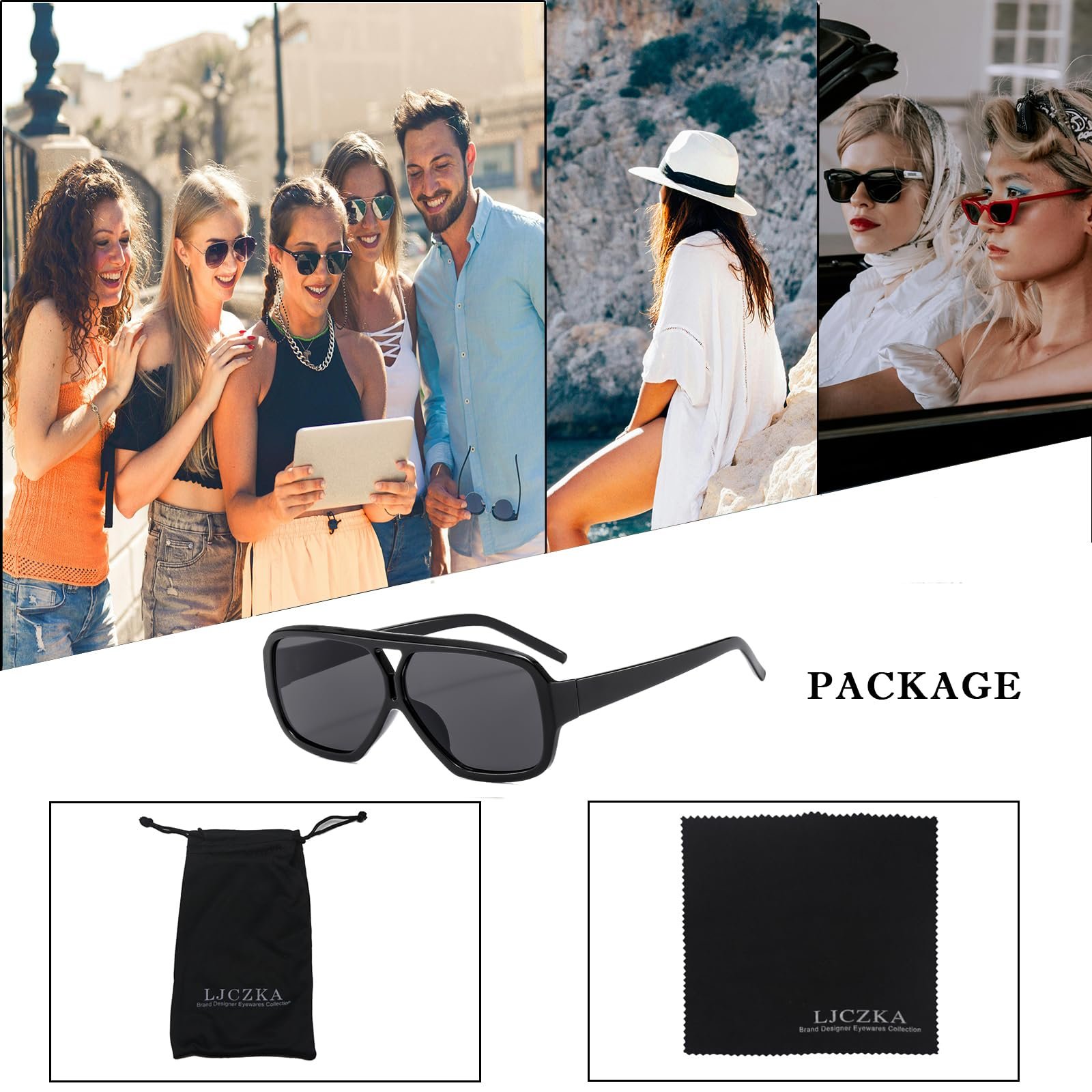 Солнцезащитные очки-авиаторы LJCZKA Retro Oversized для мужчин и женщин, квадратные, защита UV400, унисекс, фото №5