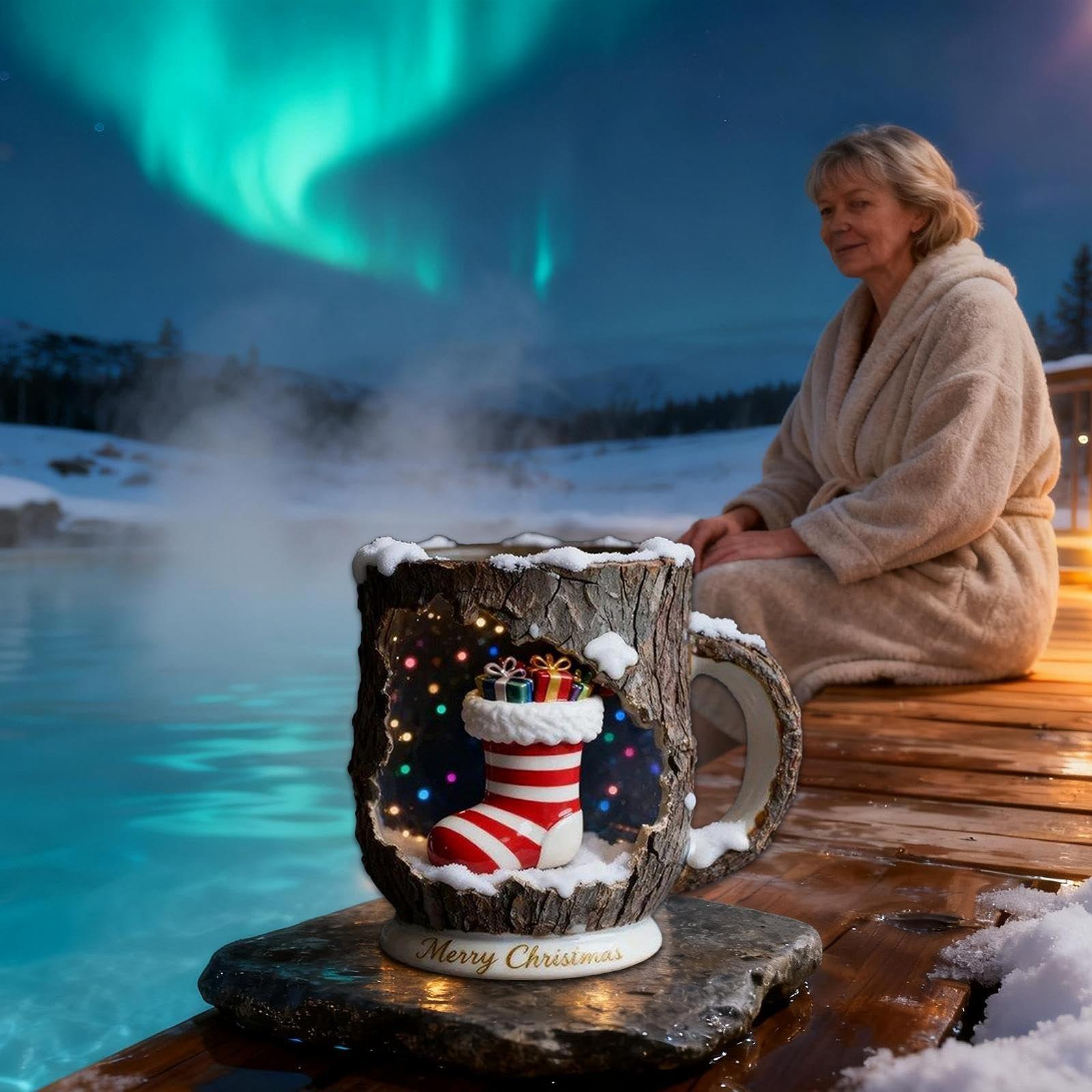 Рождественская Кофейная Кружка с Текстурой Трещины Коры, Праздничная Чашка для Напитков, Чайная Чашка с Дизайном Санты и Текстурой Трещины Коры, фото №5