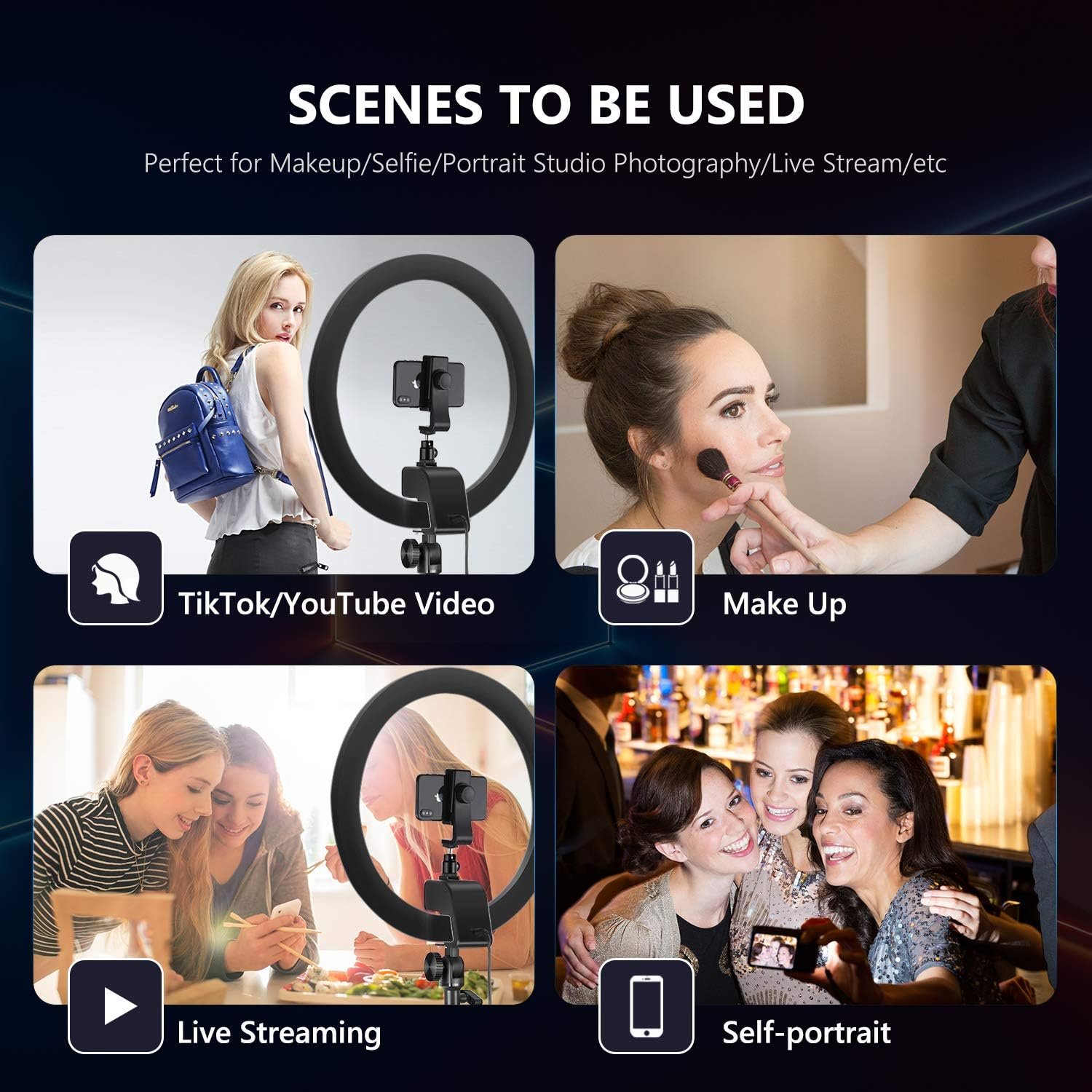 Кільцева лампа Neewer SRP18-2.4G / 18 дюймів / CRI 95+ / Сенсорне та ДУ керування / 3200-5600K / Чорна, фото №6