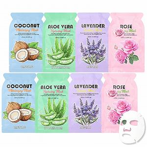 Набор тканевых масок для лица с кокосом, алоэ, лавандой и розой, 8 шт - Фото 1