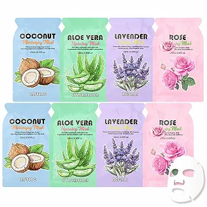 Набор тканевых масок для лица с кокосом, алоэ, лавандой и розой, 8 шт - Фото 1