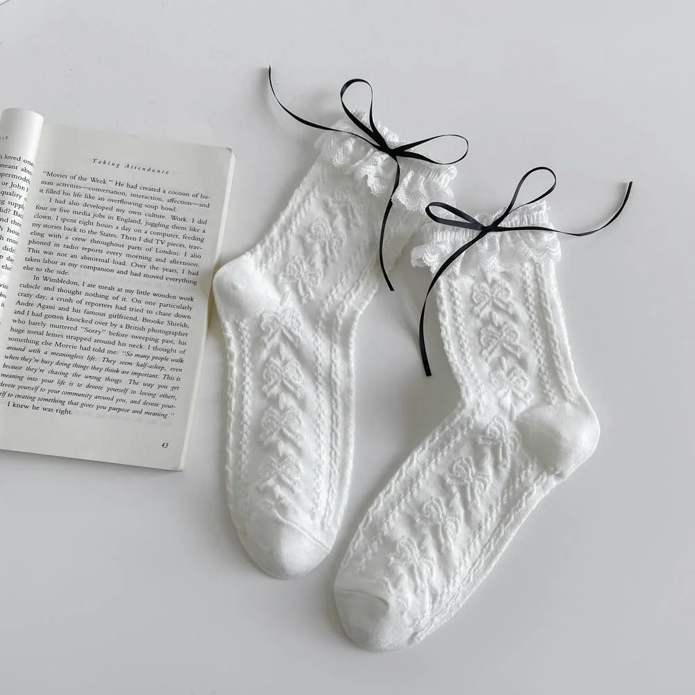 Шкарпетки з рюшами та мереживом з бантом для жінок, фото №7 Шкарпетки з рюшами та мереживом з бантом для жінок, фото №7