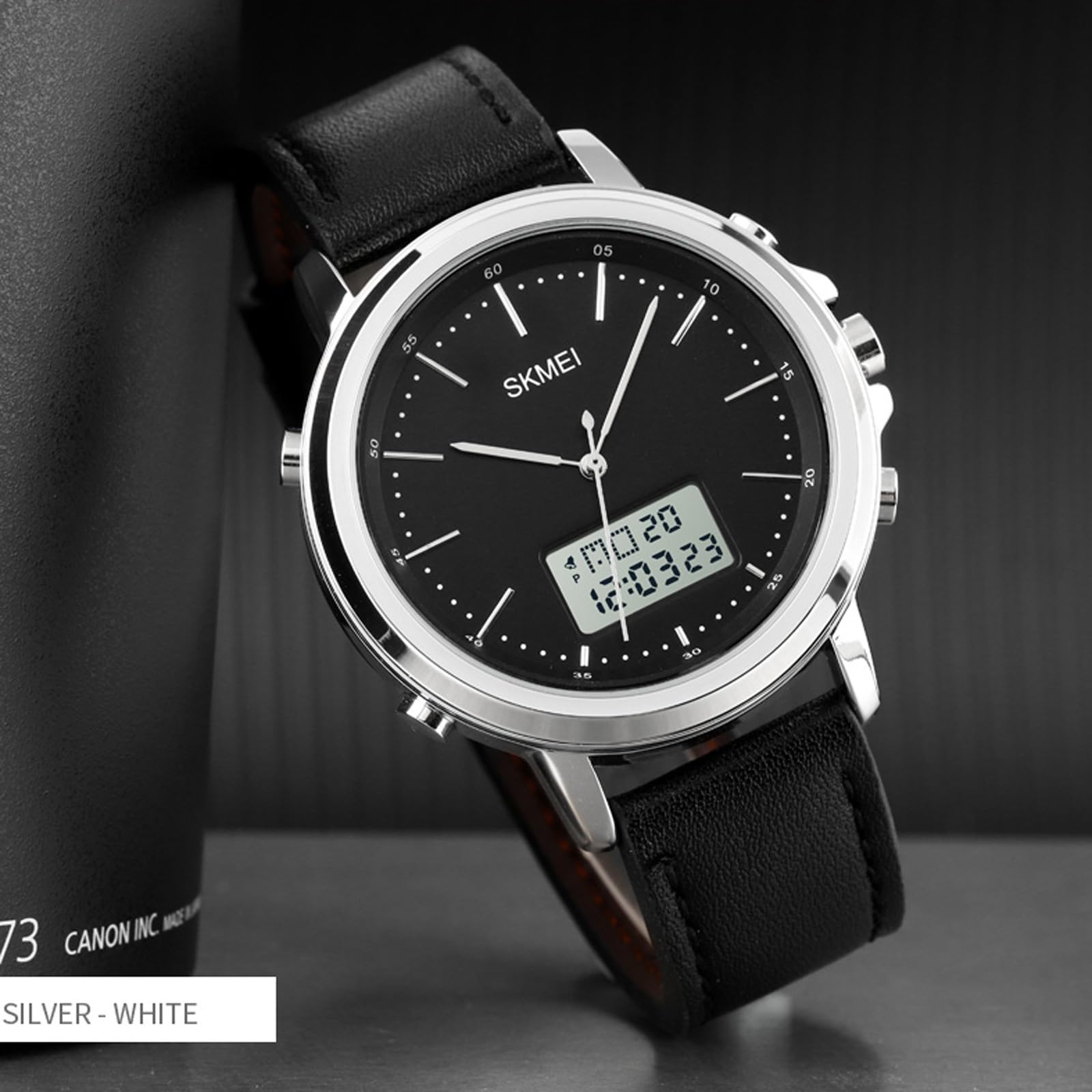 Часы findtime Мужской Аналоговый Цифровой Черный Кожаный Ремешок, фото №2