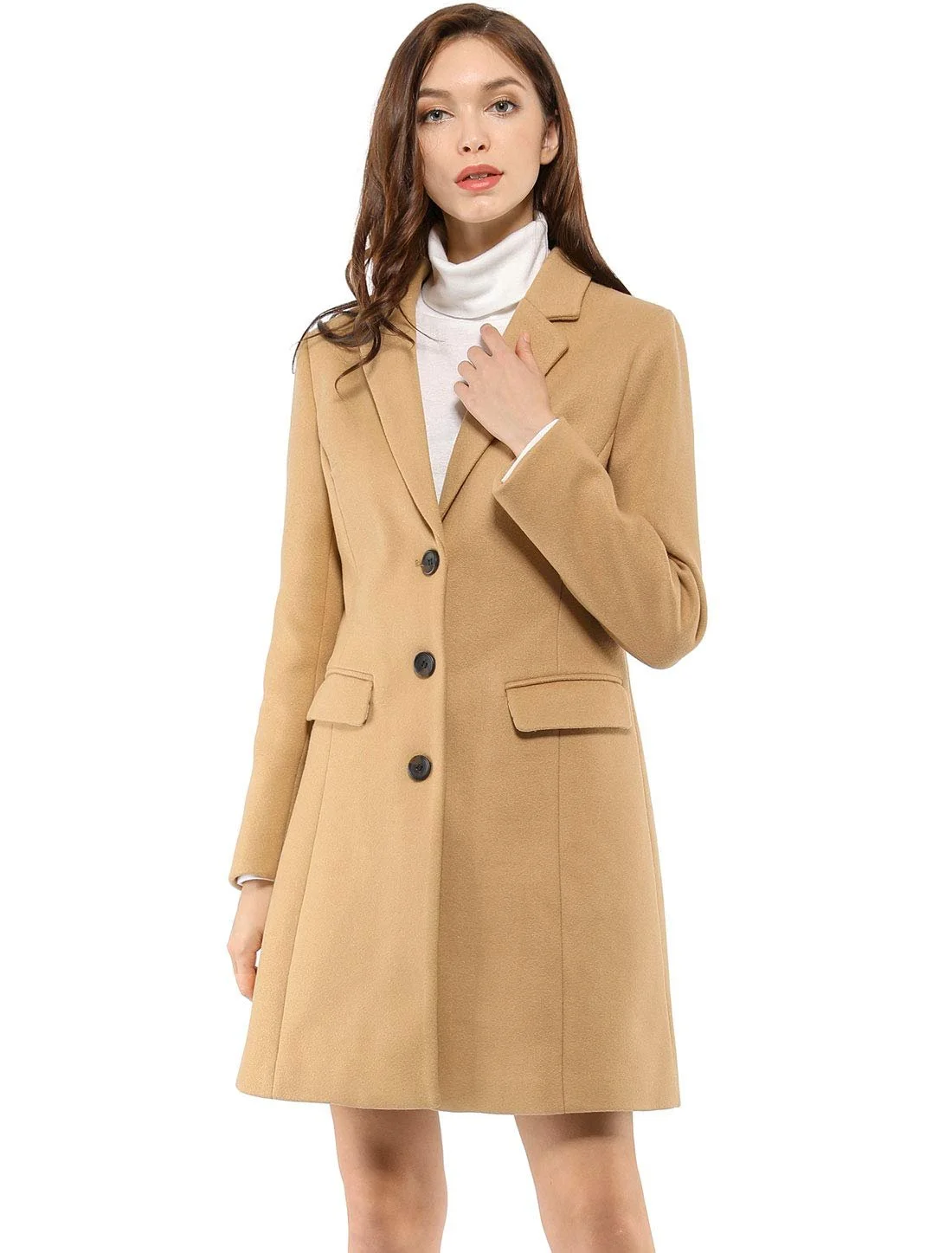 Шерстяное пальто Allegra K на пуговицах с лацканами, фото №4