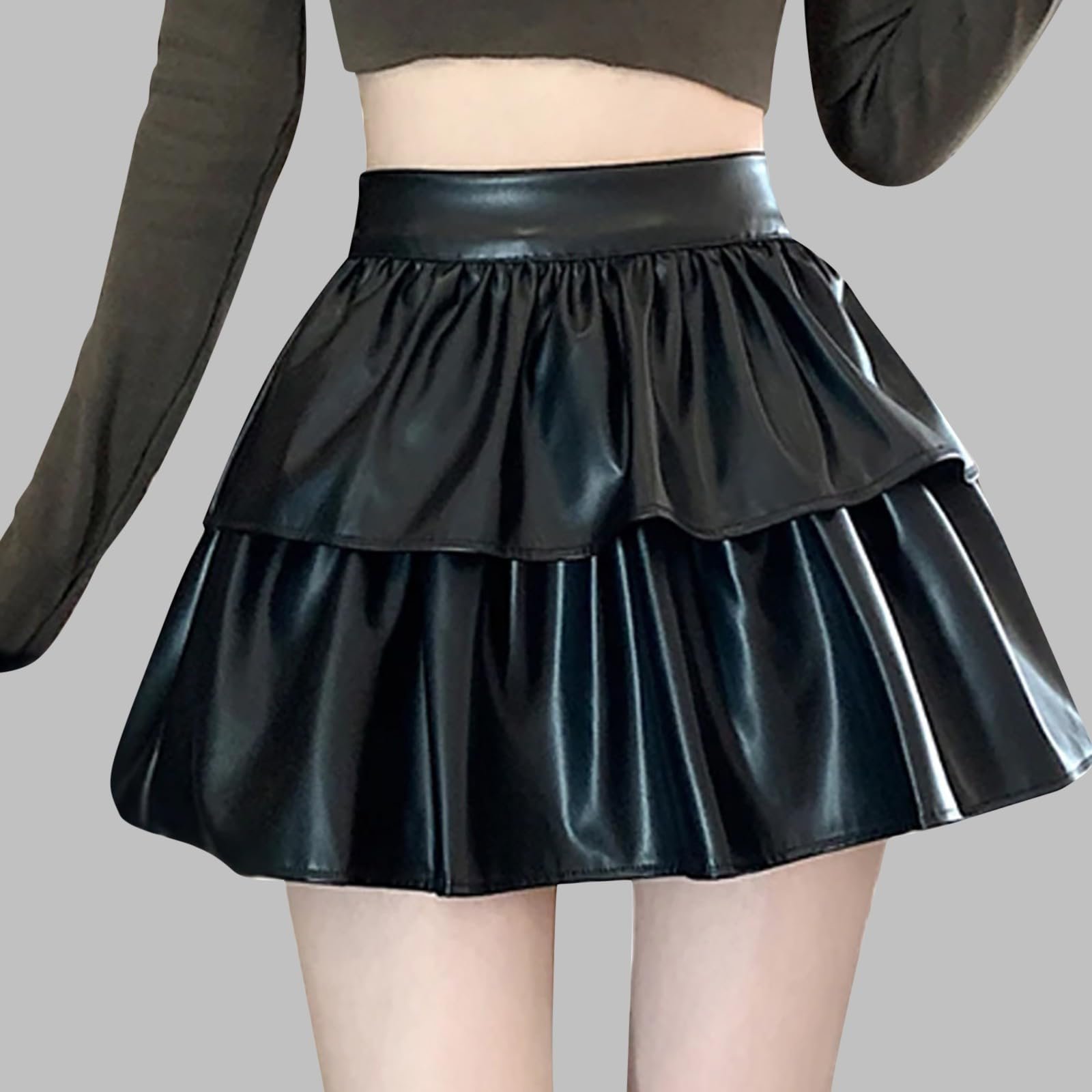 Мини-юбка Amxleh, большие размеры, из искусственной кожи, короткая плиссированная юбка, эластичная однотонная кожаная праздничная юбка-скейтер, мини-юбка с эластичной талией, PU кожаная клубная юбка, короткие юбки с, фото №2 Мини-юбка Amxleh, большие размеры, из искусственной кожи, короткая плиссированная юбка, эластичная однотонная кожаная праздничная юбка-скейтер, мини-юбка с эластичной талией, PU кожаная клубная юбка, короткие юбки с, фото №2